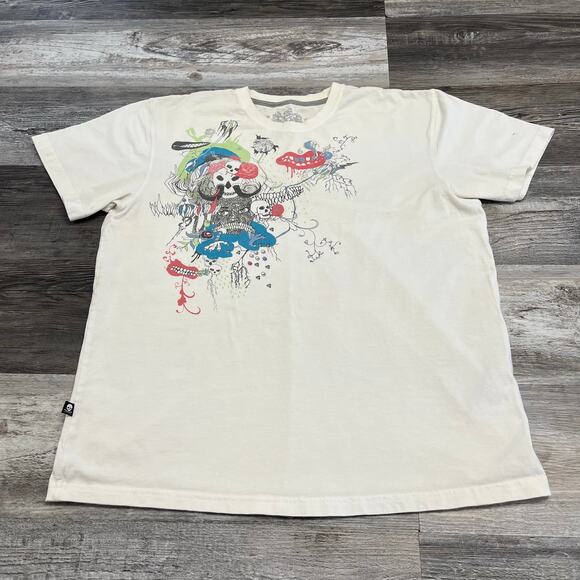 Marc Ecko Skulls Snake Floral Tattoo Graffiti‎ Mens XL White Streetwear T-Shirt - Picture 2 of 8
